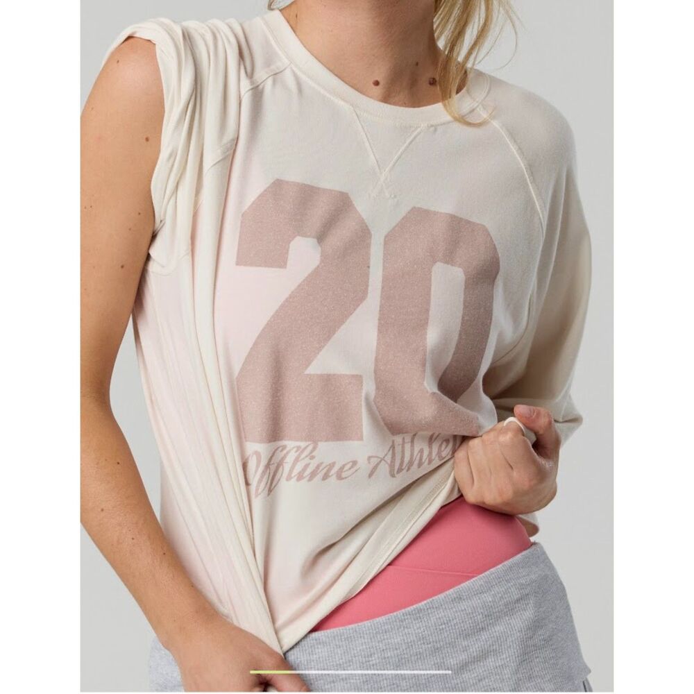 NEW Aerie OFFLINE M Let's Stretch Boxy cropped T-Shirt top ivory American Eagle